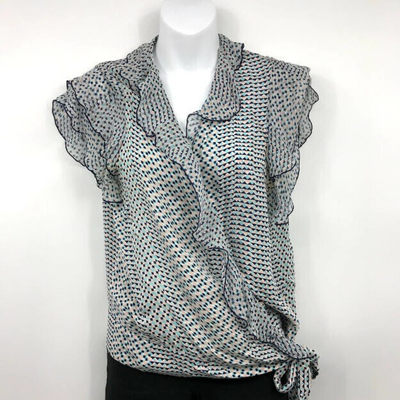 Parker Francesca Wrap Blouse L Ruffle Silk Flutter - Picture 5 of 12